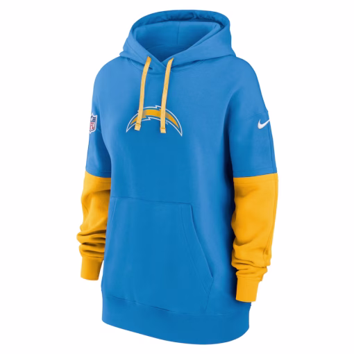 Los Angeles Chargers Nike Women’s 2024 Sideline Essential Fleece Pullover Hoodie – Powder Blue - Image 2