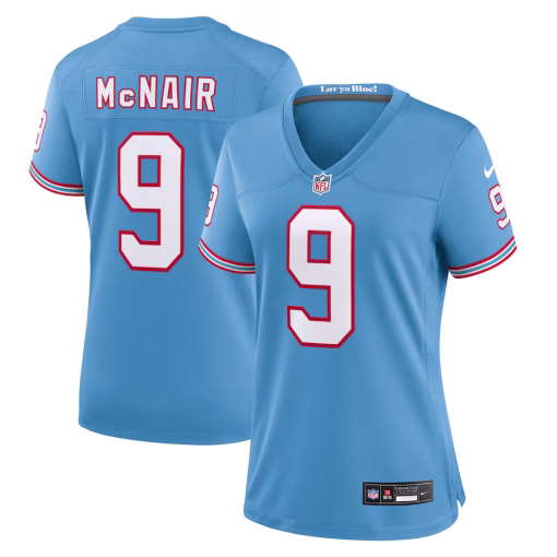 Steve McNair Tennessee Titans Nike Women’s Oilers Throwback Retired Player Game Jersey – Light Blue