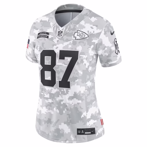 Women’s Kansas City Chiefs Travis Kelce Nike Arctic Camo 2024 Salute to Service Limited Jersey - Image 2