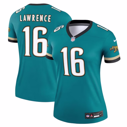 Trevor Lawrence Jacksonville Jaguars Nike Women’s Alternate Legend Player Performance Top – Prowler Throwback Teal