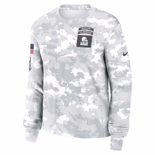 Cleveland Browns Nike Women’s 2024 Salute To Service Long Sleeve T-Shirt – White - Image 2