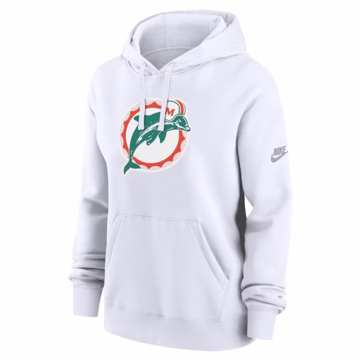 Miami Dolphins Nike Women’s Club Fleece Pullover Hoodie – White - Image 2