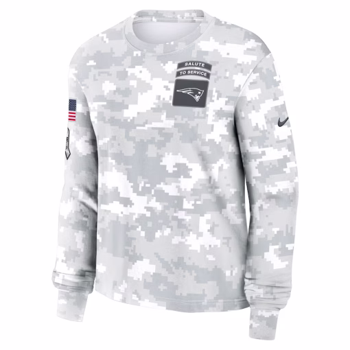 New England Patriots Nike Women’s 2024 Salute To Service Long Sleeve T-Shirt – White - Image 2