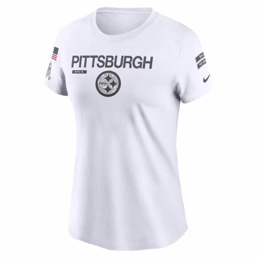 Women’s Pittsburgh Steelers Nike White 2024 Salute To Service Legend Performance T-Shirt - Image 2