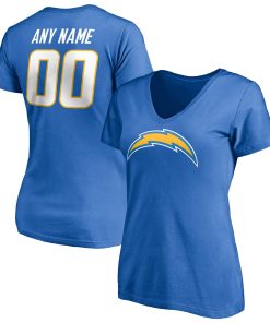 Los Angeles Chargers Women’s Team Authentic Personalized Name & Number V-Neck T-Shirt – Powder Blue