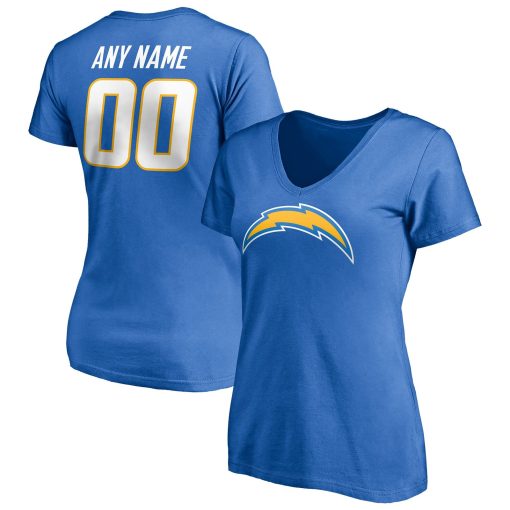 Los Angeles Chargers Women’s Team Authentic Personalized Name & Number V-Neck T-Shirt – Powder Blue