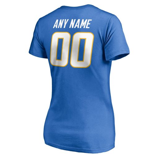 Los Angeles Chargers Women’s Team Authentic Personalized Name & Number V-Neck T-Shirt – Powder Blue - Image 3