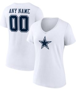 Dallas Cowboys Women’s Team Authentic Custom V-Neck T-Shirt – White