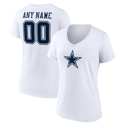 Dallas Cowboys Women’s Team Authentic Custom V-Neck T-Shirt – White