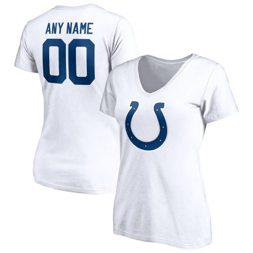 Indianapolis Colts Women’s Team Authentic Logo Personalized Name & Number V-Neck T-Shirt – White