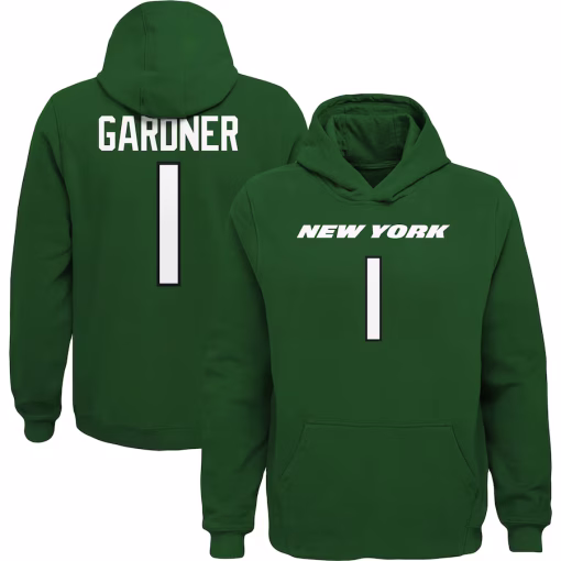 Ahmad Sauce Gardner New York Jets Youth Mainliner Player Name & Number Pullover Hoodie – Green
