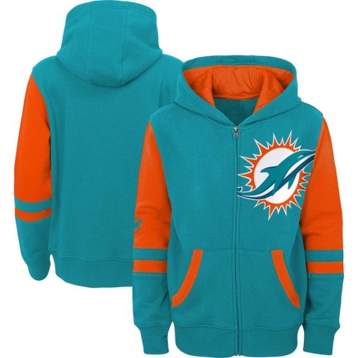 Miami Dolphins Youth Colorblock Full-Zip Hoodie – Aqua