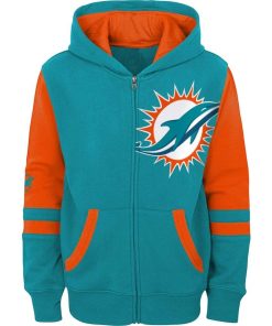 Alternative view of Miami Dolphins Youth Colorblock Full-Zip Hoodie – Aqua