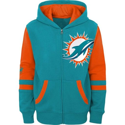 Miami Dolphins Youth Colorblock Full-Zip Hoodie – Aqua - Image 2