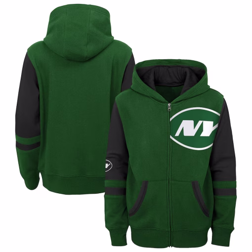 New York Jets Youth Stadium Color-Block Full-Zip Hoodie – Green