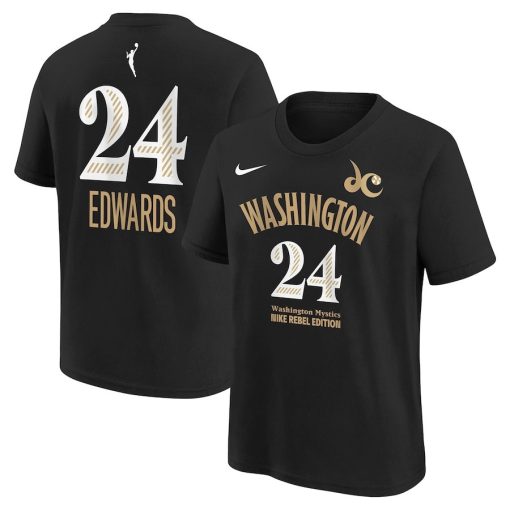 Aaliyah Edwards Washington Mystics Nike Youth Draft Rebel Edition Name & Number T-Shirt – Black