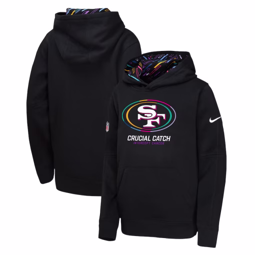 San Francisco 49ers Nike Youth 2024 NFL Crucial Catch Pullover Hoodie – Black