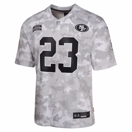 Christian McCaffrey San Francisco 49ers Nike Youth 2024 Salute to Service Game Jersey – Arctic Camo - Image 3