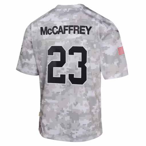 Christian McCaffrey San Francisco 49ers Nike Youth 2024 Salute to Service Game Jersey – Arctic Camo - Image 2