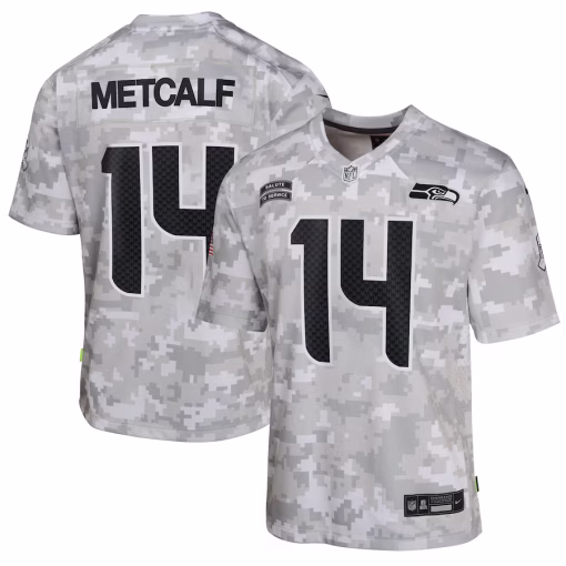 DK Metcalf Seattle Seahawks Nike Youth 2024 Salute to Service Game Jersey – Arctic Camo