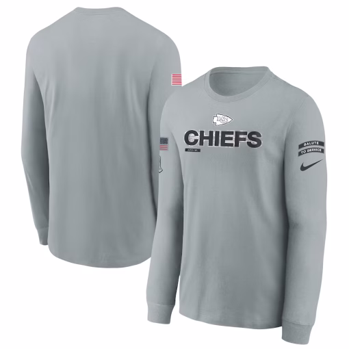 Youth Kansas City Chiefs Nike Gray 2024 Salute To Service Long Sleeve T-Shirt