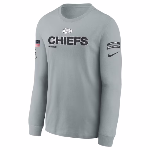 Youth Kansas City Chiefs Nike Gray 2024 Salute To Service Long Sleeve T-Shirt - Image 2