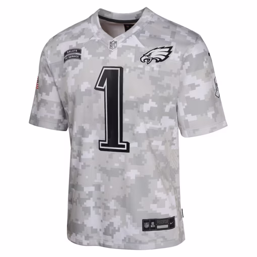 Youth Philadelphia Eagles Jalen Hurts Nike Arctic Camo 2024 Salute to Service Game Jersey - Image 2