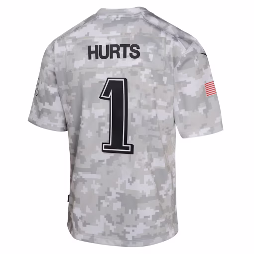 Youth Philadelphia Eagles Jalen Hurts Nike Arctic Camo 2024 Salute to Service Game Jersey - Image 3