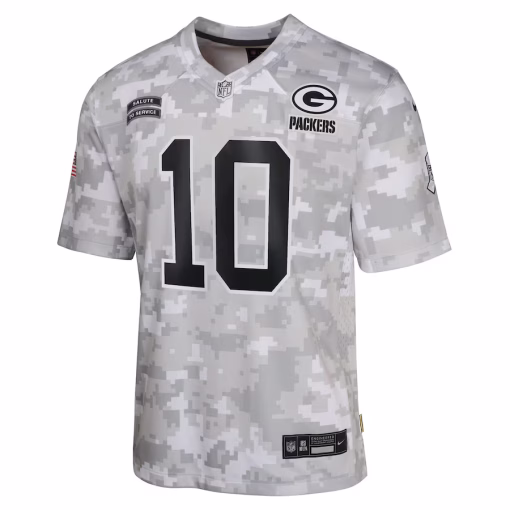 Youth Green Bay Packers Jordan Love Nike Arctic Camo 2024 Salute to Service Game Jersey - Image 2