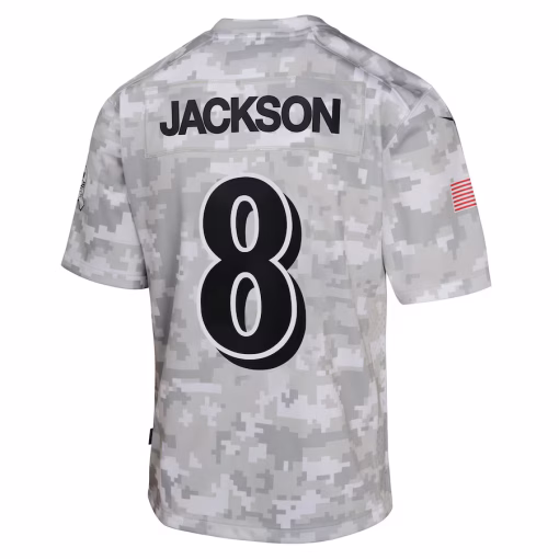 Lamar Jackson Baltimore Ravens Nike Youth 2024 Salute to Service Game Jersey – Arctic Camo - Image 3