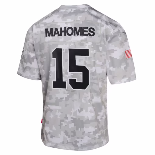 Youth Kansas City Chiefs Patrick Mahomes Nike Arctic Camo 2024 Salute to Service Game Jersey - Image 3