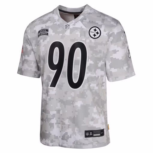 Youth Pittsburgh Steelers T.J. Watt Nike Arctic Camo 2024 Salute to Service Game Jersey - Image 2