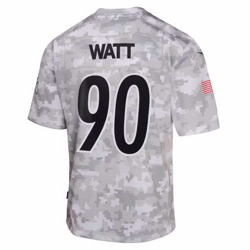 Youth Pittsburgh Steelers T.J. Watt Nike Arctic Camo 2024 Salute to Service Game Jersey - Image 3